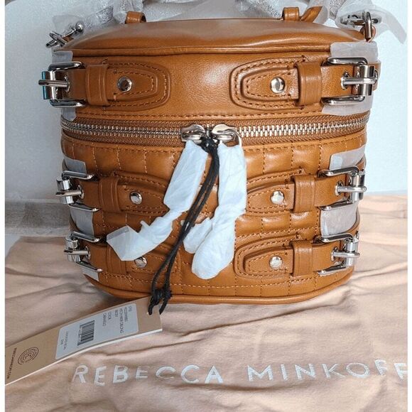 NWT REBECCA MINKOFF Hitch Hiker Oblong Moto Caramel Crossbody Handbag MSRP $398 - Picture 6 of 16